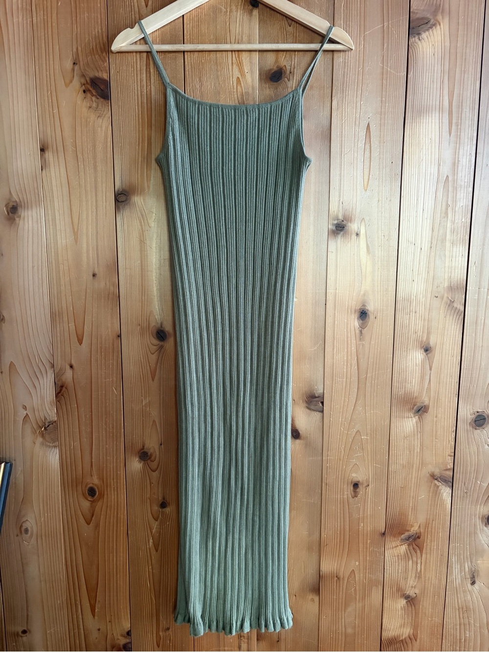 Vintage 90s TSE Cotton Cashmere Silk Midi knit ribbed slip Dress moss green
